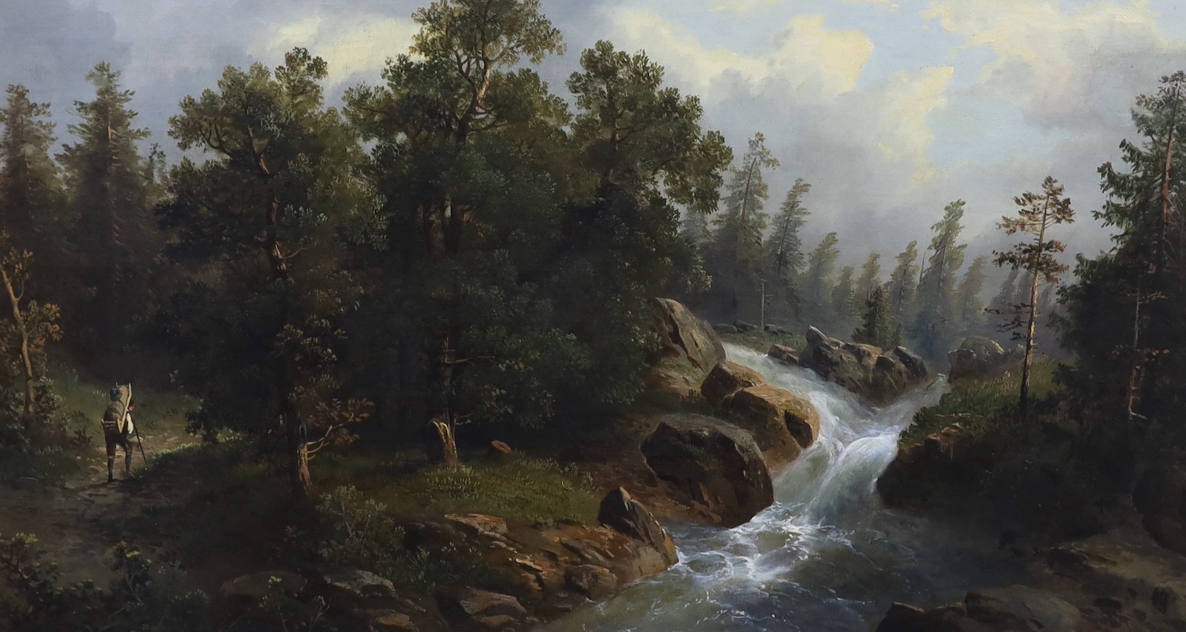 A. Melzer (19th C.), pair of oils on canvas, Austrian alpine landscapes, signed, 50 x 92cm